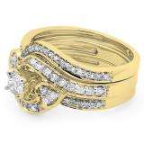 0.75 Carat (ctw) 18K Yellow Gold Round Diamond Ladies Bridal Engagement Ring With Two Wedding Bands 3 Piece Set 3/4 CT