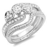 0.75 Carat (ctw) 10K White Gold Round Diamond Ladies Bridal Engagement Ring With Two Wedding Bands 3 Piece Set 3/4 CT