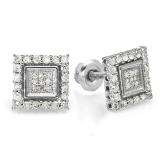 0.50 Carat (ctw) Sterling Silver Round White Diamond Ladies Cluster Earrings 1/2 CT