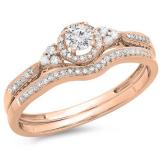 0.33 Carat (ctw) 14K Rose Gold Round Diamond Ladies Halo Style Bridal Engagement Ring Matching Band Set 1/3 CT