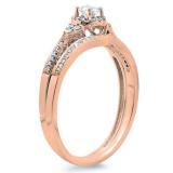 0.33 Carat (ctw) 14K Rose Gold Round Diamond Ladies Halo Style Bridal Engagement Ring Matching Band Set 1/3 CT
