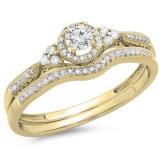 0.33 Carat (ctw) 14K Yellow Gold Round Diamond Ladies Halo Style Bridal Engagement Ring Matching Band Set 1/3 CT