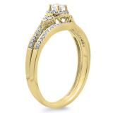 0.33 Carat (ctw) 14K Yellow Gold Round Diamond Ladies Halo Style Bridal Engagement Ring Matching Band Set 1/3 CT
