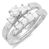 1.00 Carat (ctw) 10K White Gold Round Princess & Baguette Cut Diamond Ladies Bridal Engagement Ring Set 1 CT