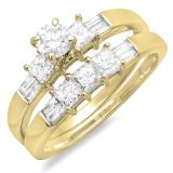 1.00 Carat (ctw) 10K Yellow Gold Round Princess & Baguette Cut Diamond Ladies Bridal Engagement Ring Set 1 CT
