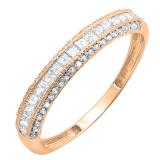 0.45 Carat (ctw) 14k Rose Gold Princess & Round Diamond Ladies Anniversary Wedding Matching Band Stackable Ring