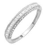 0.45 Carat (ctw) 14k White Gold Princess & Round Diamond Ladies Anniversary Wedding Matching Band Stackable Ring