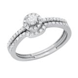 0.45 Carat (ctw) 14k White Gold Round Diamond Ladies Halo Style Bridal Engagement Ring Matching Band Set