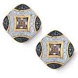 0.75 Carat (ctw) 14K Yellow Gold Round Three Stone Black Champagne and White Diamond Fine Stud Earrings
