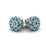 1.25 Carat (ctw) 14K White Gold Round White & Blue Diamond Fancy Shaped Cluster Earrings