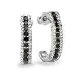 0.55 Carat (ctw) Sterling Silver Ladies Round Black and White Diamond Hoop Earrings