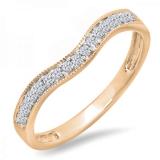 0.15 Carat (ctw) 10K Rose Gold Round Diamond Ladies Anniversary Wedding Band Guard Ring