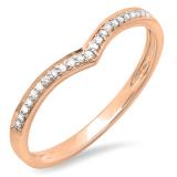 0.10 Carat (ctw) 10k Rose Gold Round Real Diamond Ladies Wedding Stackable Band Anniversary Guard Chevron Ring 1/10 CT
