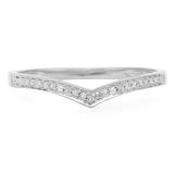0.10 Carat (ctw) 10k White Gold Round Real Diamond Ladies Wedding Stackable Band Anniversary Guard Chevron Ring 1/10 CT