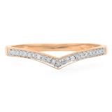 0.10 Carat (ctw) 18k Rose Gold Round Real Diamond Ladies Wedding Stackable Band Anniversary Guard Chevron Ring 1/10 CT