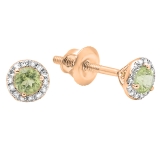 0.35 Carat (ctw) 10k Rose Gold Round Green Peridot & White Diamond Ladies Halo Stud Earrings 1/3 CT