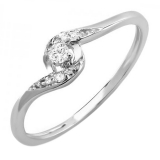 0.08 Carat (ctw) 10k White Gold Round Diamond Ladies Bridal Promise Bypass Engagement Ring 1/10 CT