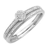 0.20 Carat (ctw) 10k White Gold Round Diamond Ladies Bridal Engagement Ring Matching Band Set 1/5 CT