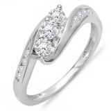 0.50 Carat (ctw) 14k White Gold Round Diamond Ladies Swirl Engagement 3 Stone Bridal Ring 1/2 CT