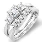 1.25 Carat (ctw) 14k White Gold Princess Diamond Ladies Bridal Engagement Ring Set