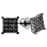 1.75 Carat (ctw) 10k White Gold Black Round Diamond Square Shaped Stud Earrings