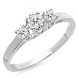 0.38 Carat (ctw) 14k White Gold Round Cut Diamond Ladies Bridal Engagement Three Stone Ring