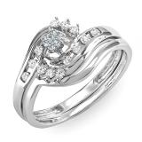 0.33 Carat (ctw) 14k White Gold Round Diamond Ladies Bridal Engagement Ring Matching Band Set 1/3 CT