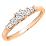 0.45 Carat (ctw) 14K Rose Gold Round & Baguette Cut Diamond Ladies 3 Stone Engagement Bridal Ring