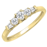 0.45 Carat (ctw) 14K Yellow Gold Round & Baguette Cut Diamond Ladies 3 Stone Engagement Bridal Ring