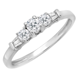 0.45 Carat (ctw) 14K White Gold Round & Baguette Cut Diamond Ladies 3 Stone Engagement Bridal Ring