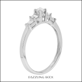 0.45 Carat (ctw) 14K White Gold Round & Baguette Cut Diamond Ladies 3 Stone Engagement Bridal Ring
