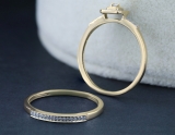 0.15 Carat (ctw) 10K Yellow Gold Round Diamond Ladies Halo Engagement Bridal Ring Set Matching Wedding Band