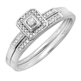 0.15 Carat (ctw) 14K White Gold Round Diamond Ladies Halo Engagement Bridal Ring Set Matching Wedding Band