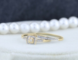 0.15 Carat (ctw) 14K Yellow Gold Round Diamond Ladies Halo Engagement Bridal Ring Set Matching Wedding Band