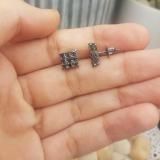 0.90 Carat (ctw) 18k White Gold Round Black Diamond Square Shaped Stud Earrings