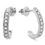 0.20 Carat (ctw) 10K White Gold Round White Diamond Ladies Hoop Earrings
