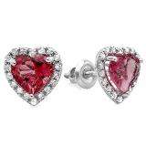 1.35 Carat (ctw) 10k White Gold Heart Rhodolite Garnet & White Diamond Ladies Halo Stud Earrings