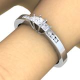 0.25 Carat (ctw) 14K White Gold Brilliant Round & Princess Diamond Ladies 3 stone Engagement Bridal Ring 1/4 CT