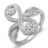 0.56 Carat (ctw) 14k White Gold Round Diamond Ladies Cocktail Right Hand Flower Setting Split Shank 1/2 CT