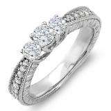 0.65 Carat (ctw) 14k White Gold Round Diamond 3 Stone Ladies Bridal Engagement Ring