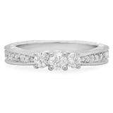 0.65 Carat (ctw) 14k White Gold Round Diamond 3 Stone Ladies Bridal Engagement Ring