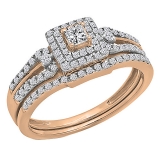 0.50 Carat (ctw) 14k Rose Gold Round & Princess Diamond Ladies Bridal Engagement Ring Matching Band Set 1/2 CT