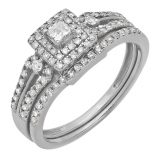 0.50 Carat (ctw) 14k White Gold Round & Princess Diamond Ladies Bridal Engagement Ring Matching Band Set 1/2 CT