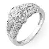 0.81 Carat (ctw) 14k White Gold Round Diamond Ladies Split Shank Halo Vintage Bridal Engagement Ring 3/4 CT