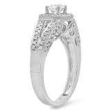 0.81 Carat (ctw) 14k White Gold Round Diamond Ladies Split Shank Halo Vintage Bridal Engagement Ring 3/4 CT