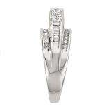 1.15 Carat (ctw) 14k White Gold Round & Baguette Diamond 3 Stone Ladies Bridal Engagement Ring