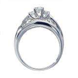 1.15 Carat (ctw) 14k White Gold Round & Baguette Diamond 3 Stone Ladies Bridal Engagement Ring