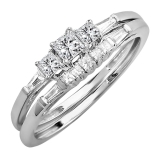 0.40 Carat (ctw) 10k White Gold Princess & Baguette Diamond Ladies Bridal Engagement Ring Set