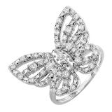 0.70 Carat (ctw) Round White Diamond Ladies Butterfly Cocktail Right Hand Ring 3/4 CT 10K White Gold