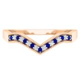 0.12 Carat (ctw) 10K Rose Gold Round Blue Sapphire & White Diamond Wedding Stackable Band Anniversary Guard Chevron Ring